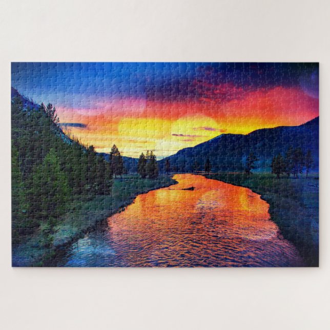 Farbenfrohe Sparkling Yellowstone River Landschaft Puzzle (Horizontal)