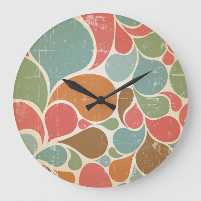 Farbenfrohe Spatter: Abstraktes Retro-Muster. Große Wanduhr (Vorderseite)