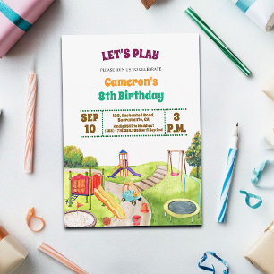 Farbenfrohe Spielplatz-Party 8. Geburtstagseinladu Einladung
