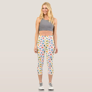 Farbenfrohe Spielweise mit Regenbogen und Blume Capri Leggings