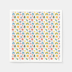 Farbenfrohe Spielweise mit Regenbogen und Blume Serviette