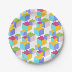 Farbenfrohe Spielzeugblöcke Art Pattern Pappteller