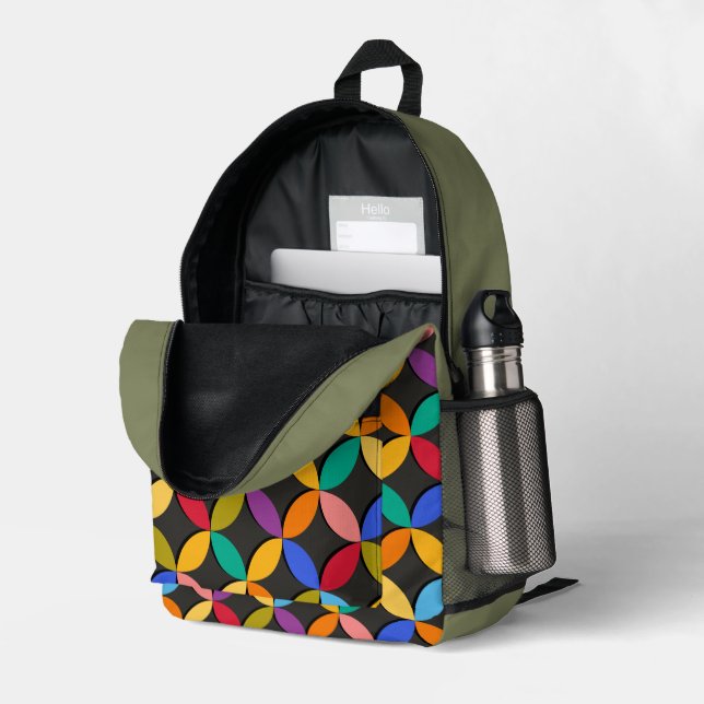 Farbenfrohe Spiralen  Bedruckter Rucksack (Rückseitige Ecke links (Offen) )