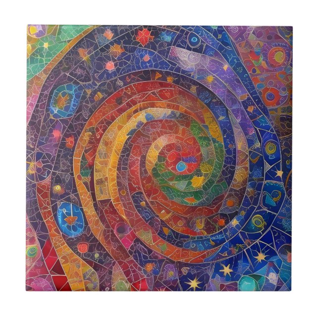 Farbenfrohe spirituelle Vortex Swirl Regenbogenmos Fliese (Vorderseite)