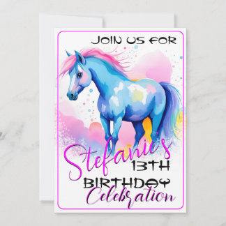 Farbenfrohe Spirituose Pony 3 Geburtstag Einladung