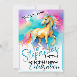 Farbenfrohe Spirituosen Pony 13 Geburtstagseinladu Einladung