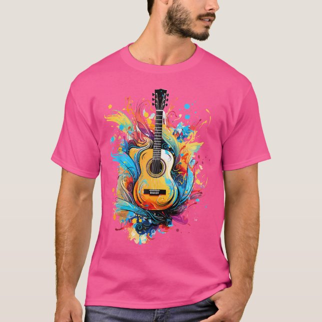 Farbenfrohe Splash Art Acoustic Guitar Player Guit T-Shirt (Vorderseite)