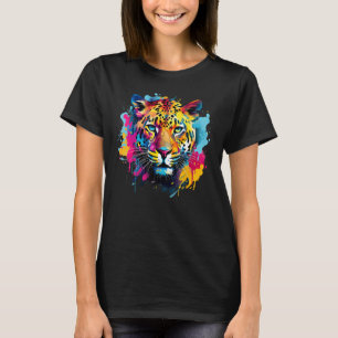 Farbenfrohe Splash Art Jaguar Wildtier Großkatzenl T-Shirt