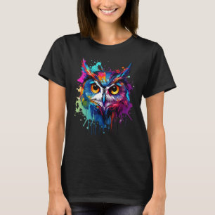 Farbenfrohe Splash Art Western Screening Owl Owls T-Shirt