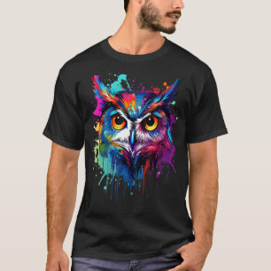Farbenfrohe Splash Art Western Screening Owl Owls T-Shirt