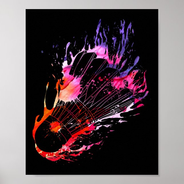 Farbenfrohe Splash Badminton Shuttle Poster (Vorne)