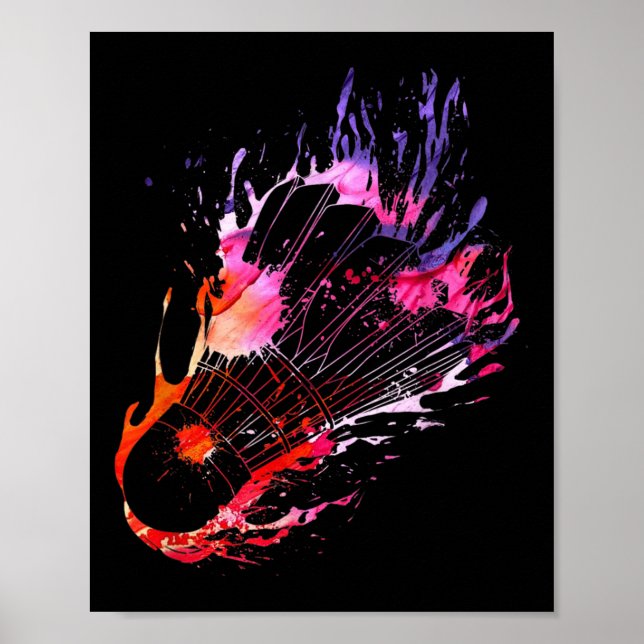 Farbenfrohe Splash Badminton Shuttle Poster (Vorne)