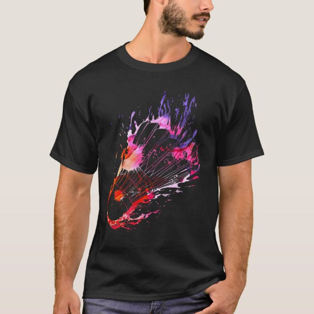 Farbenfrohe Splash Badminton Shuttle T-Shirt (Vorderseite)