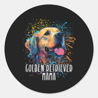 Farbenfrohe Splash Golden Retriever Mama Portrait  Runder Aufkleber