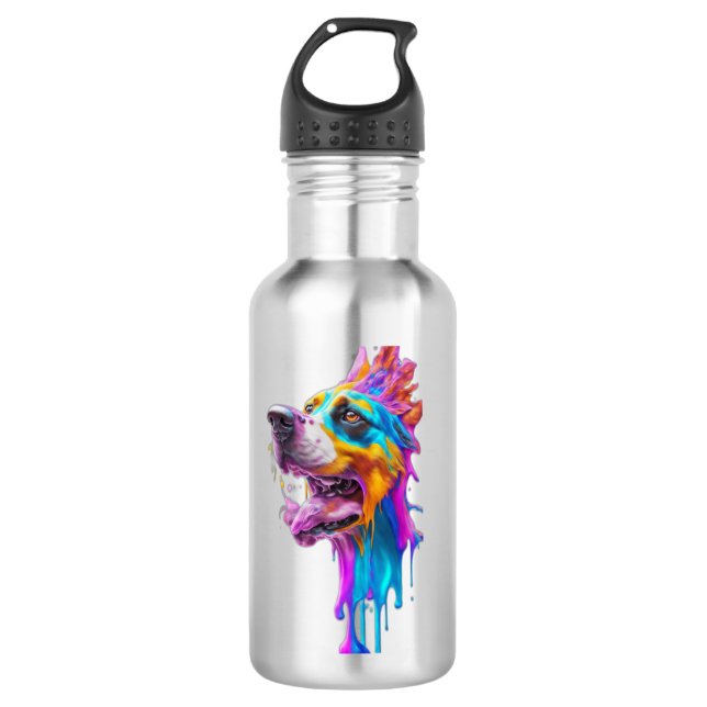 Farbenfrohe Splash Hunde Grafik Kunst Edelstahlflasche (Vorderseite)