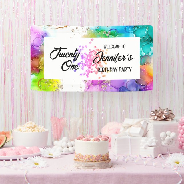 Farbenfrohe Splash Wasserfarbe Geburtstag Banner (Party)
