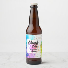 Farbenfrohe Splash Wasserfarbe Geburtstag Bierflaschenetikett