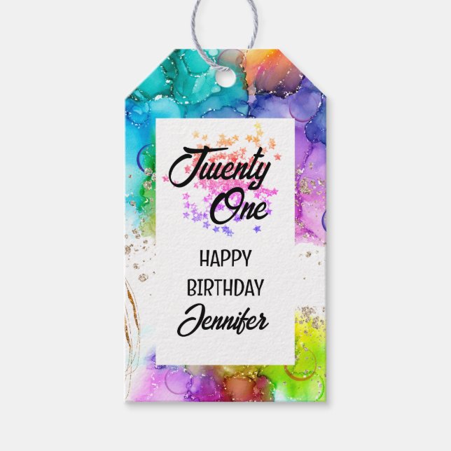 Farbenfrohe Splash Wasserfarbe Geburtstag Geschenkanhänger (Vorderseite)