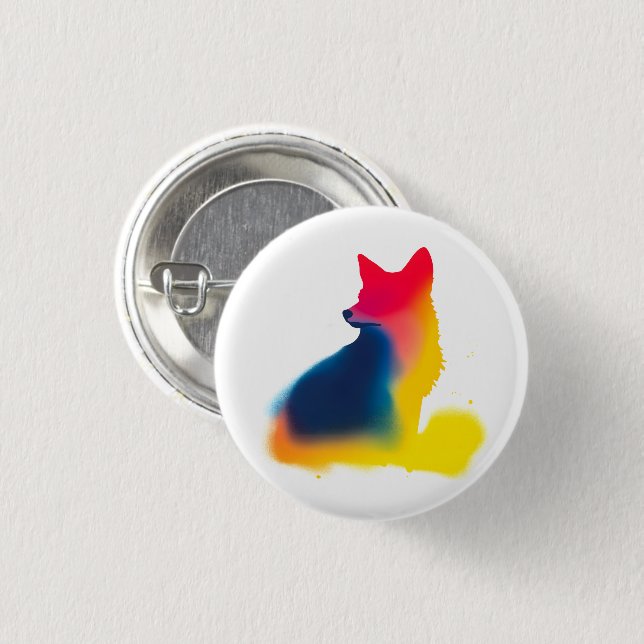 Farbenfrohe Spray Paint Fox Silhouette Rundtaste Button (Vorne & Hinten)