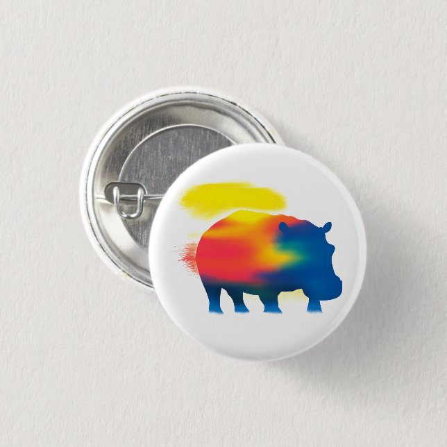 Farbenfrohe Spray Paint Hippopotamus Round Button (Vorne & Hinten)
