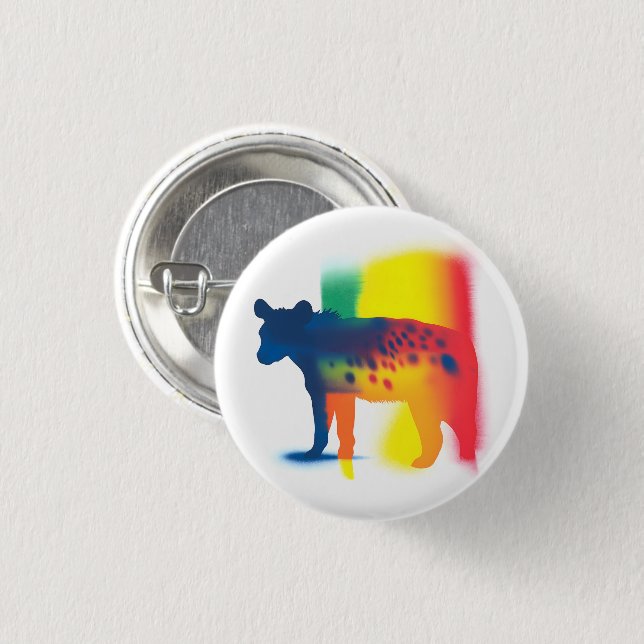 Farbenfrohe Spray Paint Hyena Silhouette Round But Button (Vorne & Hinten)