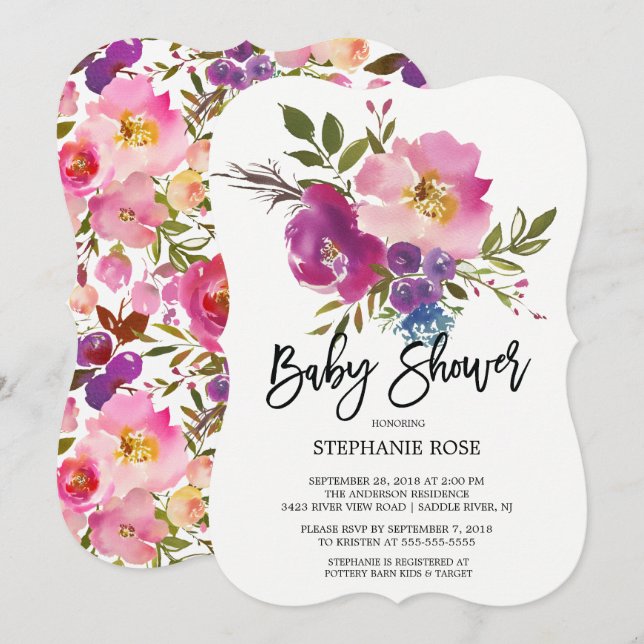 Farbenfrohe Spring Bouquet Baby Dusche Einladung (Vorne/Hinten)