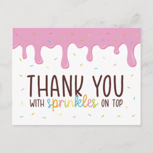 Farbenfrohe Sprinklen Donut Danke Postkarte