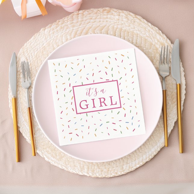 Farbenfrohe Sprinklen Es ist ein Girl Baby Duschpa Serviette (Colorful Sprinkles It's A Girl Baby Shower Paper Napkins)