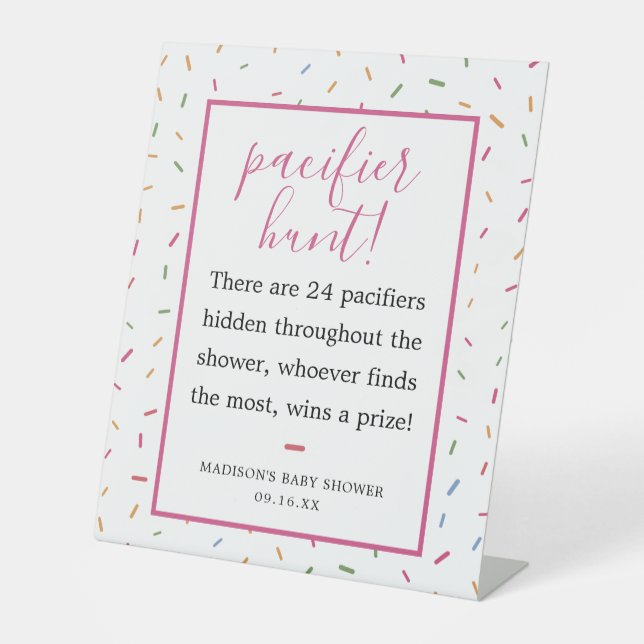 Farbenfrohe Sprinkles Kinderdusche Schnuller Jagds Sockelschild (Vorderseite)