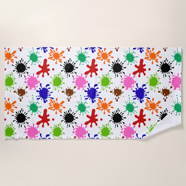 Farbenfrohe Spritzer Muster in Weiß Strandtuch (Vorderseite)