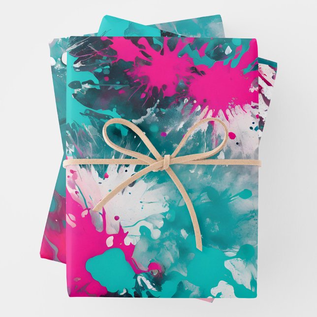 Farbenfrohe Spritzer Paint Art Wrapping Paper Shee Geschenkpapier Set (Von Creator hochgeladen)