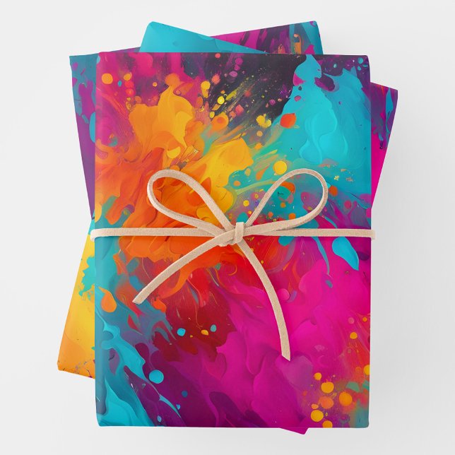 Farbenfrohe Spritzer Paint Art Wrapping Paper Shee Geschenkpapier Set (Von Creator hochgeladen)