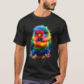Farbenfrohe Spritzkunst Lovebird Vogelbeobachtung T-Shirt