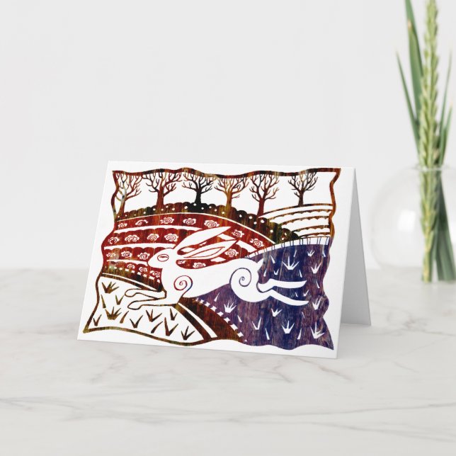 Farbenfrohe Sprung Hare Karte (Vorderseite)