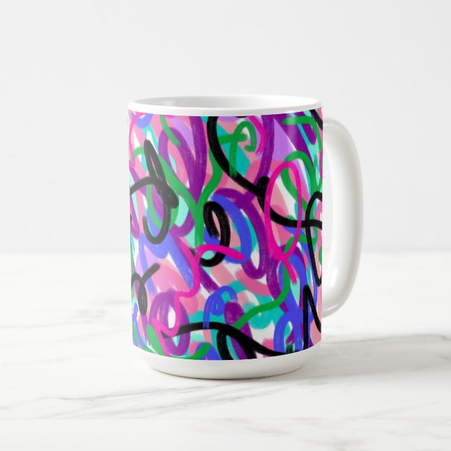 Farbenfrohe Squiggles Abstrakte Kunst Kaffeetasse (VorderseiteRechts)