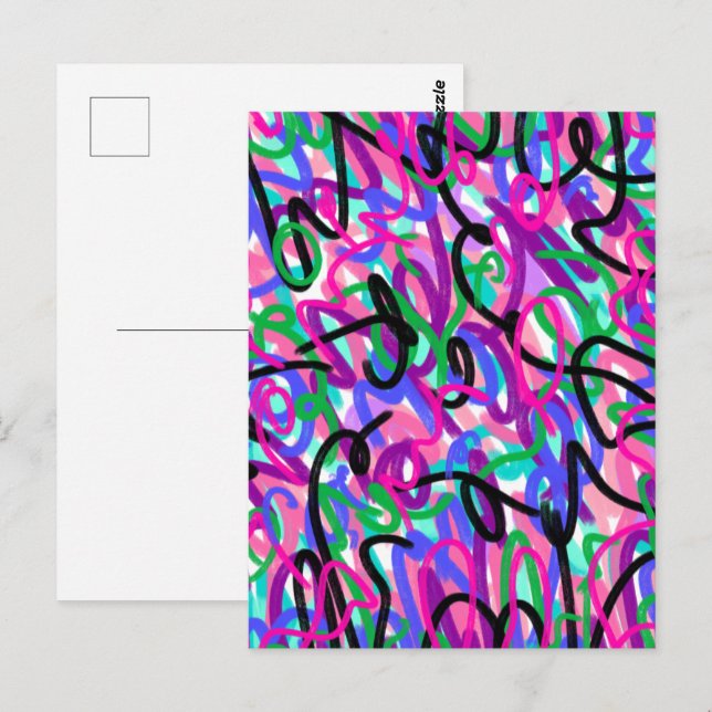 Farbenfrohe Squiggles Abstrakte Kunst Postkarte (Vorne/Hinten)