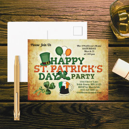 Farbenfrohe St. Patrick's Day Party Vintages Perga Postkarte
