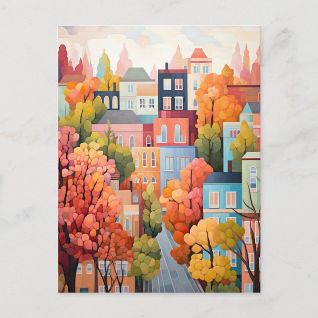 farbenfrohe Stadt Postkarte (Vorderseite)