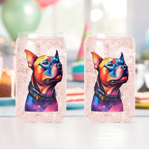 Farbenfrohe Staffy Bull Terrier Cyberpunk Design, Dosenglas
