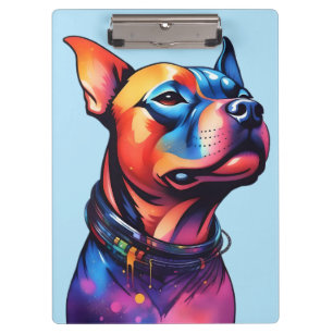 Farbenfrohe Staffy Bull Terrier Cyberpunk Design, Klemmbrett