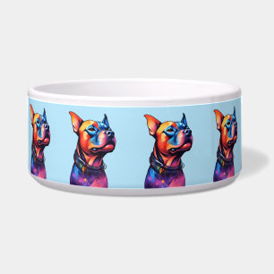 Farbenfrohe Staffy Bull Terrier Cyberpunk Design, Napf