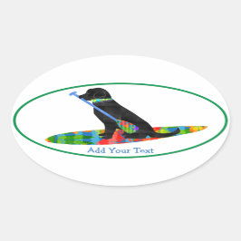 Farbenfrohe Standup Paddle Board Preppy Black Lab Ovaler Aufkleber