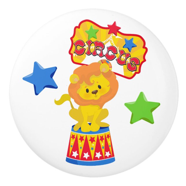 Farbenfrohe Star Circus Lion Keramikknauf (Vorderseite)