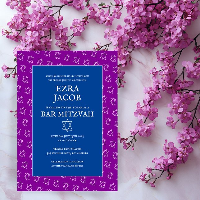 Farbenfrohe Star von David Custom Bat Bar Mitzvah Einladung (Colorful Star of David Custom Bat Bar Mitzvah Invitation Purple BLue
)