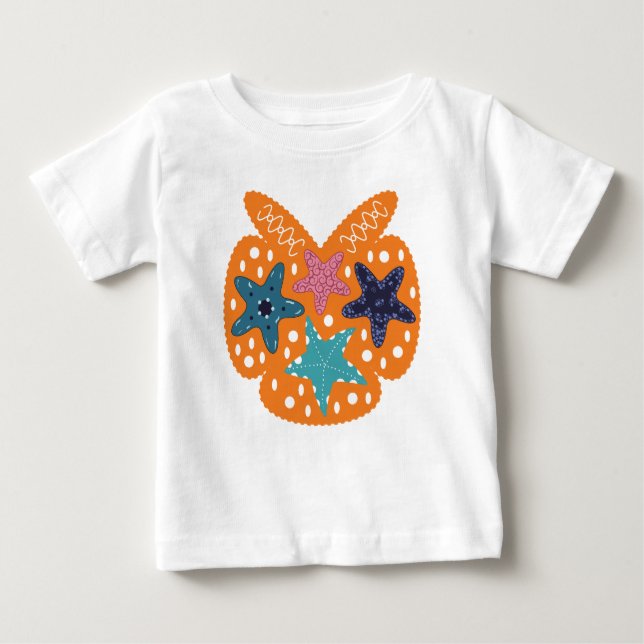 Farbenfrohe Starfische mit orangefarbenem Hintergr Baby T-shirt (Vorderseite)