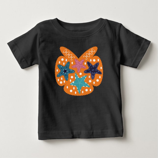 Farbenfrohe Starfische mit orangefarbenem Hintergr Baby T-shirt (Vorderseite)