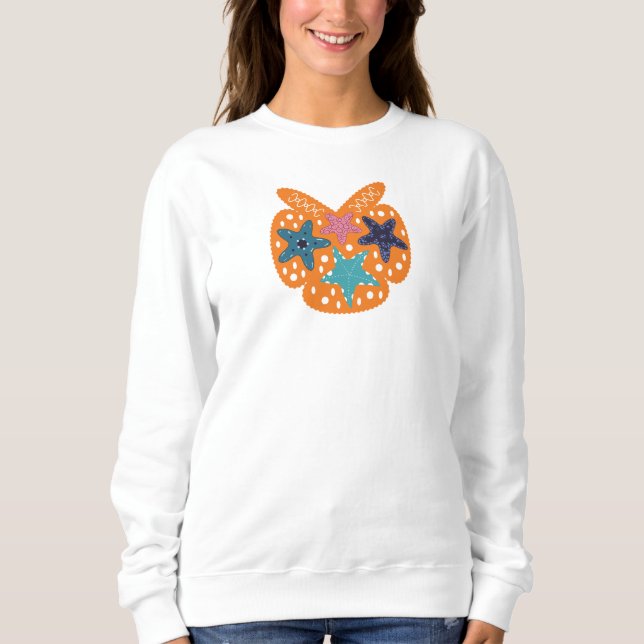 Farbenfrohe Starfische mit orangefarbenem Hintergr Sweatshirt (Vorderseite)