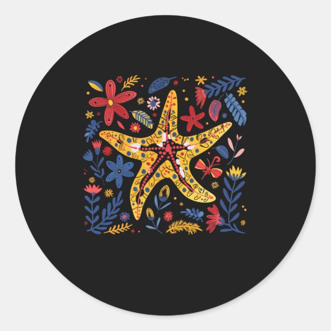 Farbenfrohe Starfish Illustration Runder Aufkleber (Vorderseite)