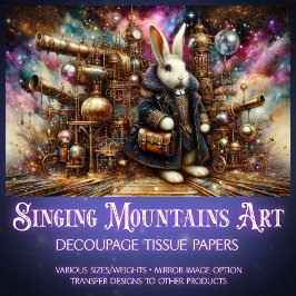 Farbenfrohe Steampunk-Kaninchen-Magie-Decoupage Seidenpapier