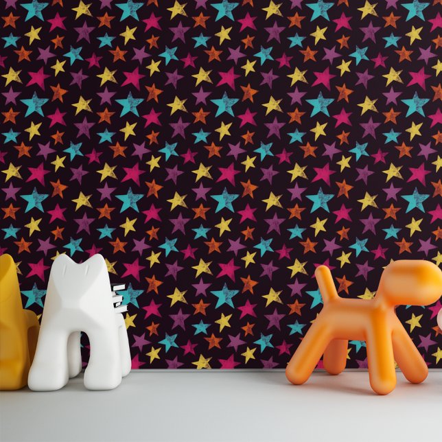 Farbenfrohe Sterne auf dunklen Lila Gemusterten Tapete (Von Creator hochgeladen)